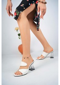 Resim Bulutmod Ba04241 Beyaz Kadın Şeffaf Topuk Ve Deri Günlük Abiye Terlik Beyaz 