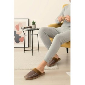 Resim Oksit Bets Pofuduk Suni Deri Erkek Ev Terliği Taba Renk İçi Kürklü Konforlu Kullanım Alanı 