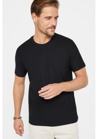Resim Tudors Erkek Slim Fit Dar Kesim %100 Pamuk Yumuşak Dokulu Desenli Siyah Bisiklet Yaka Tişört-31075 Siyah 