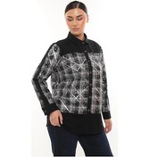 Resim Şık Ekose Detaylı Uzun Kollu Büyük Beden Kadın Gömlek Siyah 