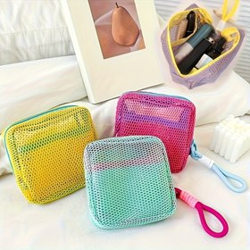 Resim 1 Adet/2 Adet Saplı Fileli Kare Kozmetik Saklama Çantası, Dopamin Moda Cüzdanı, Çok Bölmeli Seyahat Mini Organizer, Tofu Çanta, Kadınlar için Ruj ve Bozuk Para Cüzdanı 