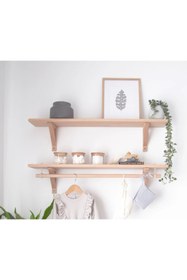 Resim Karaköse Ahşap 2'li Montessori Halatlı Askılı Ahşap Dekoratif Duvar Rafı Kitaplık 75 Cm 