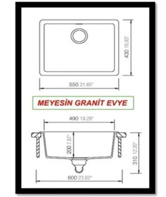 Resim Meyesin ME-43A Tezgah Altı Granit Mutfak Eviyesi Antrasit 43 x 55 CM 