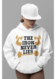 Resim Sevbano The Iron Never Lies Bodybuilding Fitness Gym Baskılı Unisex Overs beyaz 