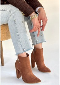 Resim Topuklu Yandan Fermuarlı Bot Vizon Topuk Boyu 10 Cm Vizon 