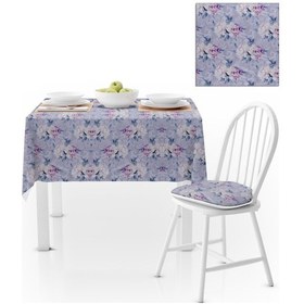 Resim Sarmaşık Desenli Yapraklı Gri Mor Antrasit Kadife Dokulu 140x180 Masa Örtüsü 