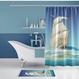 Resim Ship Banyo Paspas Ve Tek Kanat Duş Perdesi 1x180x200 Set 