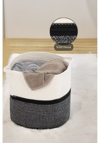 Resim Hasır Dokuma Çamaşır Sepeti - Banyo Düzenleyici Pamuk Halat Saklama Sepeti 38 Cm Karışık Renk 