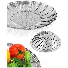 Resim Paslanmaz Çelik Buharlı Pişirici Katlanır Buharda Sebze Pişir 