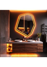 Resim Fluxus Amber Led'li Lazer Kumlamalı Lavabo & Banyo Aynası Dokunmatik Sensörlü 70 X 60 Cm Turuncu 
