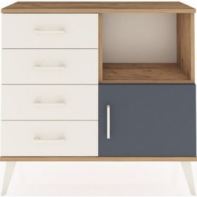 Resim Arges Şifonyer Tek Raflı 4 Çekmeceli Tek Kapaklı 88x30x80 Çam-antrasit/aytaşı Antrasit/aytaşı 