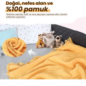 Resim Huggy 4 Katlı %100 Pamuk 100X130 Müslin Bez, Müslin Örtü, Müslin Yenidoğan Bebek Battaniyesi 