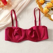 Resim Kadınlar için Telli Bralette - Rahat İnce Tasarım, Kaldırıcı Destekli, Ön Bağlama & Ayarlanabilir Askılar, Düz Kırmızı Günlük Giyim, Şık İç Çamaşırı, Pürüzsüz Dokusu 