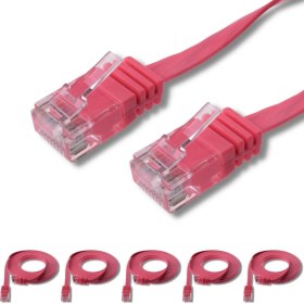 Resim IRENIS 5 Adet CAT6 Yassı Ethernet (Network, LAN) Kablosu, Fuşya, 2 metre 