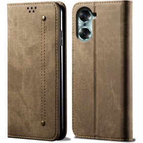 Resim Eabhulie Honor 60 Için Retro Kot Deri Flip Cüzdan Standlı Kılıf Kapaklı - Haki (Yurt Dışından) 
