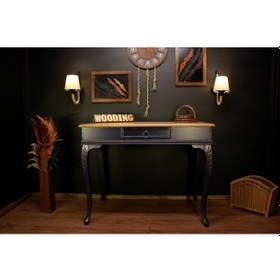 Resim Wooding 110 Cm Masif Naturel Lacivert Oymalı Çalışma Masası 