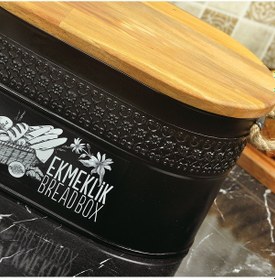 Resim Ferforje Ahşap Kapaklı Kesme Tahtalı Ekmeklik Beyaz 