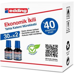 Resim EDDING BEYAZ TAHTA MÜREKKEBİ 30 ML E-BT30 MAVİ 2 Lİ 