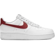 Resim Nike Air Force 1 '07 Leather White Deri Erkek Sneaker Beyaz Kırmızı Swoosh 