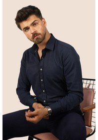 Resim Lacivert Baklava Desen Slimfit Hediye Kutulu Erkek Gömlek Çok Renkli 