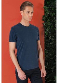 Resim Efor Slim Fit Bisiklet Yaka %100 Pamuk Lacivert Tişört Ts 878 Lacivert 