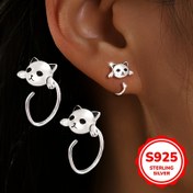 Resim Kadınlar için Kedi Kulak Askıları Çifti, S925 Gümüşten Yapılmış, Sevimli ve İlginç Tasarım. Yaratıcı ve Benzersiz, Hediye Kutusu Paketleme, Anneler Günü Paskalya Hediyesi, Yaz Plaj Tatili Düğün Banketi Parti Giyimine Uygun 