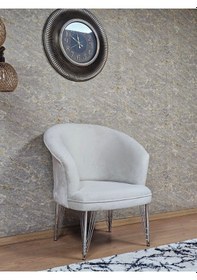 Resim Zafir Tekli Teddy Krom Kaplama Telli Ayak Çay Seti Koltuk Tekli Berjer , Balkon, Salon, Ofis Krem 