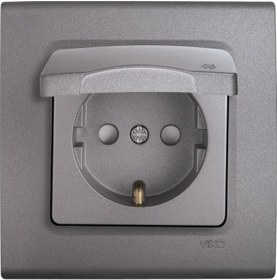 Resim Viko Linnera Life 90442012 Granit Grisi Kapaklı Çerçeveli Topraklı ÇK Priz 