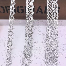 Resim 5 Yard 4.5 Metre Gümüş Nakışlı Dantel Kenar Süsü - DIY Perde İpliği Dokuma, Gelinlik Düğün Dekorasyonları 