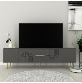 Resim Valeria Tv Sehpası Tv Ünitesi 150 Cm Antrasit Altın 