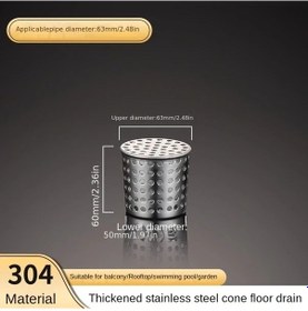 Resim Chuangyinshop 63mm Paslanmaz Çelik Çatı Drenaj Kapağı Tıkanmaz Dış Filtreli Yağmur Oluğu 