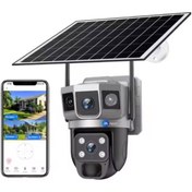 Resim Güneş Enerjili Çift Lens Dış Mekan Güvenlik Kamerası 