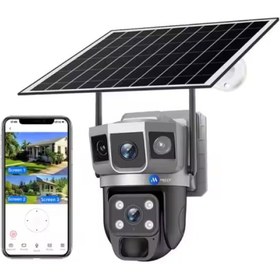Resim Güneş Enerjili Çift Lens Dış Mekan Güvenlik Kamerası 