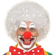 Resim Aspata Store Beyaz Kıvırcık Afro Peruk ve Kırmızı Sünger Burun Seti 