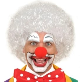 Resim Aspata Store Beyaz Kıvırcık Afro Peruk ve Kırmızı Sünger Burun Seti 