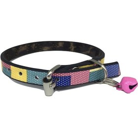 Resim Rengarenk Blok Desenli Kedi Tasması - Zilli 