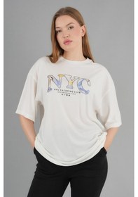 Resim Alexandergardi Geniş Kalıp Bisiklet Yaka Baskılı Kısa Kollu T-shirt Beyaz 
