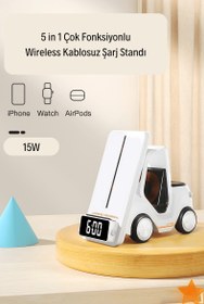 Resim Meanyou Forklift 5 in 1 Kablosuz Magsafe Şarj Standı - Sarı 