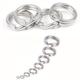 Resim 50 Adet Paslanmaz Çelik Balıkçılık Bölme Halkaları - Yumuşaklar için Düzleştirilmiş Süper Güçlü Katı Snap Döner Bağlantı Elemanları, Terminal Takılma ve Tatlısu/Tuzlu Su Avı, Parlak Metalik Görünüm 