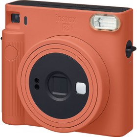 Resim Fujifilm Instax SQ1 Terracotta Turuncu Fotoğraf Makinesi 10lu Kare Film Deri Kılıf Pleksi Çerçeve ve Kıskaçlı 