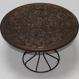 Resim Eskitme Ahşap Oymalı Yuvarlak Yan Sehpa 66x66x46 cm, 68978 