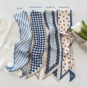 Resim Pony kuyrukları için papyonlu, boyun şalları ve dekoratif amaçlar için polyester çanta şalları içeren 4 veya 5 adet saç şalı seti, kadınlar ve kızlar için modaya uygun saç aksesuarları. 