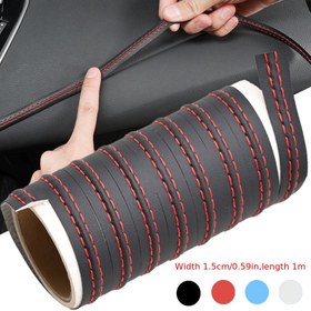 Resim 1 adet Araba İç Mekan Kalıp Süsleme Kendinden yapışkanlı Gösterge Paneli Deri Dekoratif Çizgi Kırmızı Mavi DIY Örgü Şerit Genişlik 1.5cm/0.59in, Uzunluk 1/2m(39.37/78.74in) 