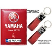 Resim Plakanıza Özel Yamaha Logolu Kırmızı Ruhsat Kabı Ve Anahtarlık 