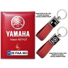 Resim Plakanıza Özel Yamaha Logolu Kırmızı Ruhsat Kabı Ve Anahtarlık 