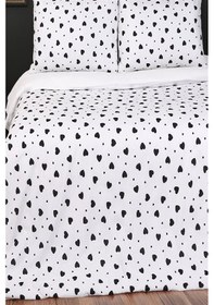 Resim More Home Çift Kişilik Yorgan Kılıfı + Yastık Kılıfı Kalpli Beyaz Siyah 