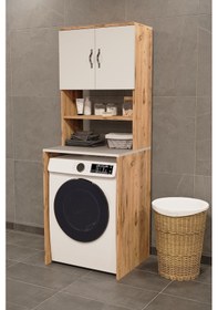 Resim Çamaşır Makinesi Üstü Banyo Dolabı Rafı Atlantik Çam Çok Renkli 