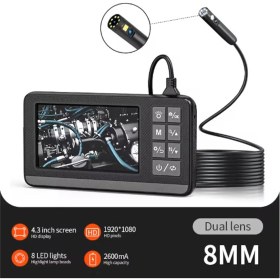 Resim Ekranlı Çift Kameralı 5 mt Sert Kablo Endoskop Kamera 8 mm 4.3 Inc Hafıza Kart Destekli - Lisinya 