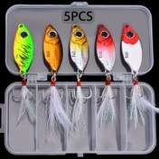 Resim 5 adet Yavaş Titreşimli Jig Yemleri 10g-25g Çok Renkli Metal Jig Başlıkları ile Üçlu saç tokası ve Skirt - Bass, Walleye, Trout için Yapay Balık Yemi - Sevgililer Günü, Babalar Günü, Şükran Günü Hediyeleri, Canlı Desenler, Dayanıklı Balık Yemleri, Gerçekçi Tasarım, Yüksek Kaliteli Yemler 