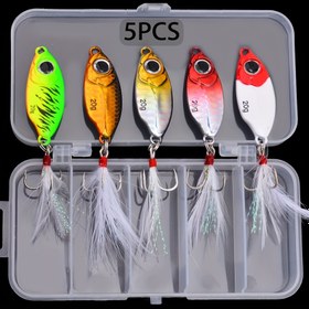 Resim 5 adet Yavaş Titreşimli Jig Yemleri 10g-25g Çok Renkli Metal Jig Başlıkları ile Üçlu saç tokası ve Skirt - Bass, Walleye, Trout için Yapay Balık Yemi - Sevgililer Günü, Babalar Günü, Şükran Günü Hediyeleri, Canlı Desenler, Dayanıklı Balık Yemleri, Gerçekçi Tasarım, Yüksek Kaliteli Yemler 